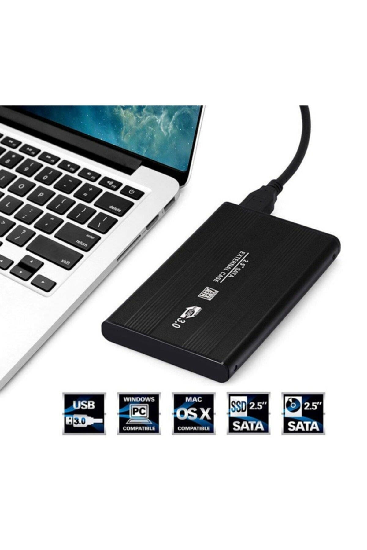 2.5 Inç Usb 3.0 Sata Harddisk Hdd Kutusu 5 Gbps + Kılıf - Siyah Aluminyum Ssd